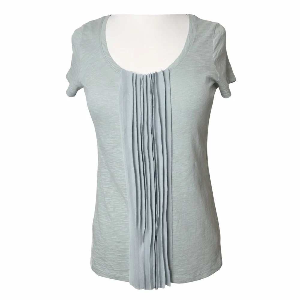 Talbots Ruffle Front Cotton Tee Small Petite Short Sleeve Top - Picture 3 of 3